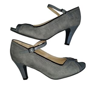 Chic Gray Suede Heels with Strap